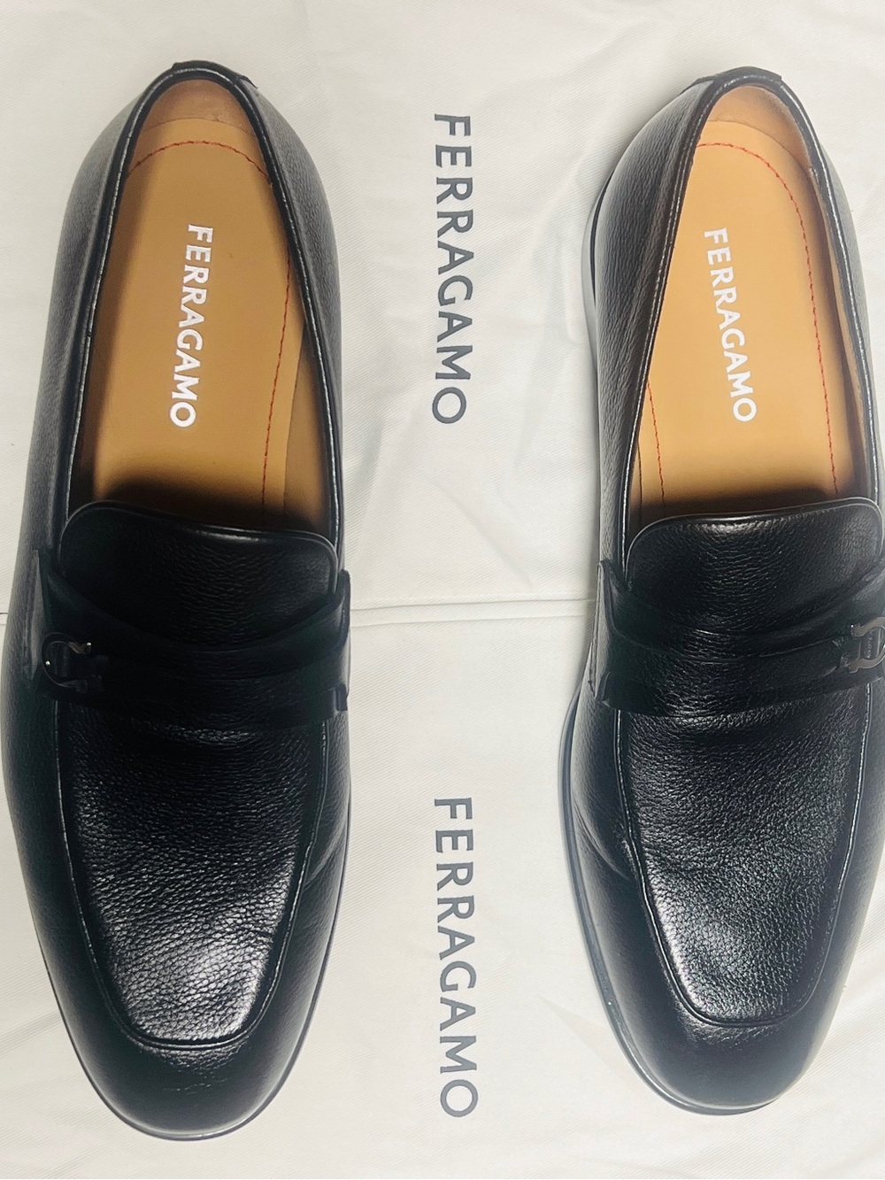 Salvatore Ferragamo Black Leather Slip-On Loafers